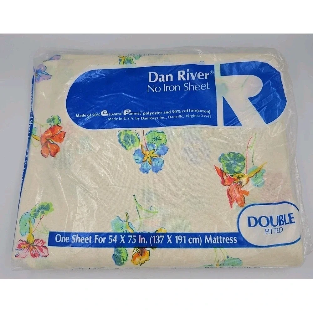 Dan River Double Flat & Fitted Sheet Vintage NOS Floral‎ Poly Cotton Blend New